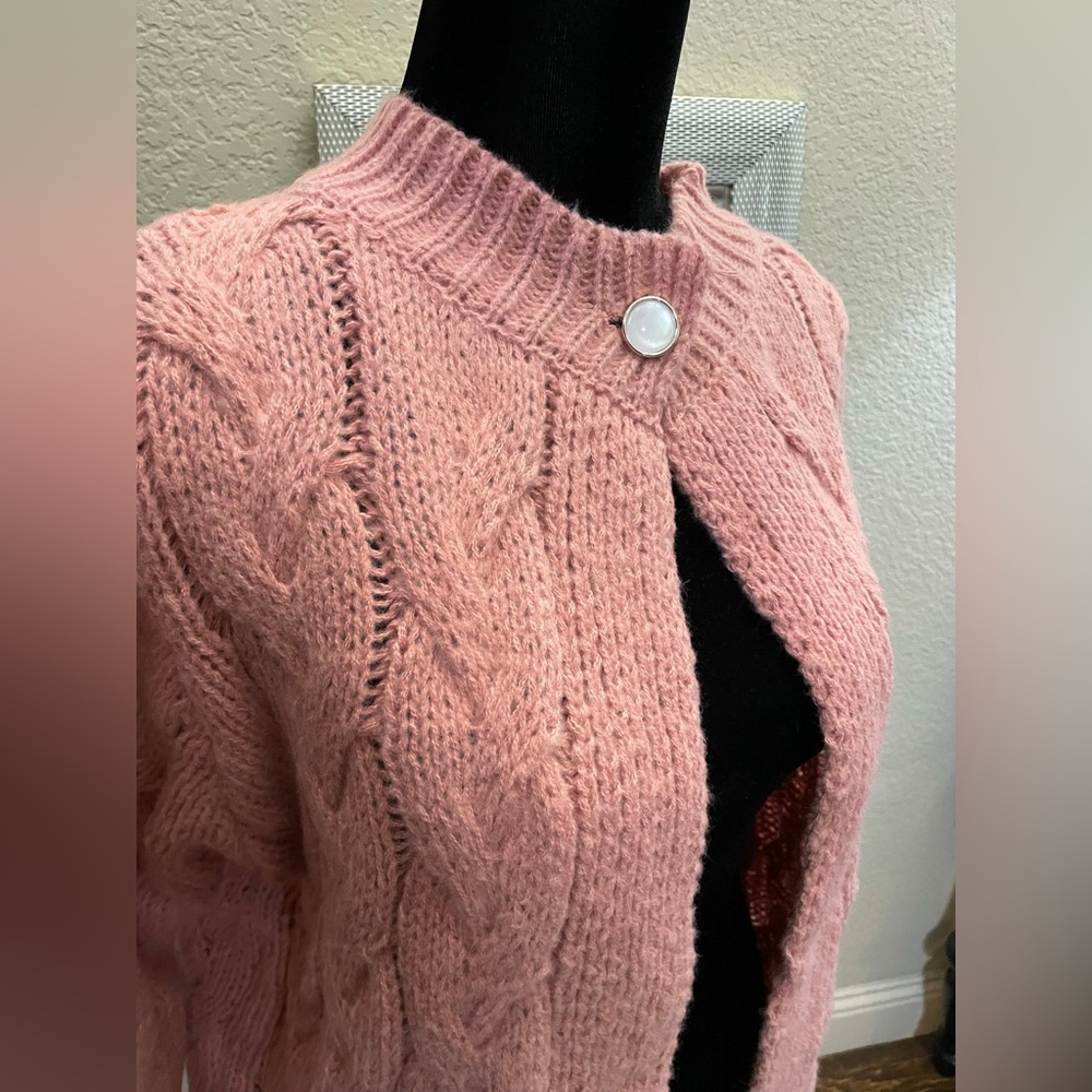NEW! Pink Cable Knitted Cape Sweater Cardigan - Picture 2 of 4